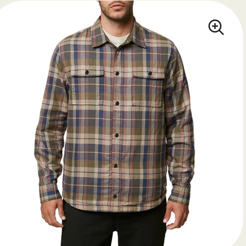 O'Neill Traveler Reversible Jacket/shacket - Military Green and plaid medium