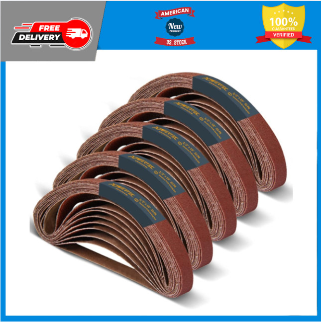 1/2 X 18 Inch Sanding Belts, 50PK, 10 Each of 40/80/120/180/240 Grits Aluminum