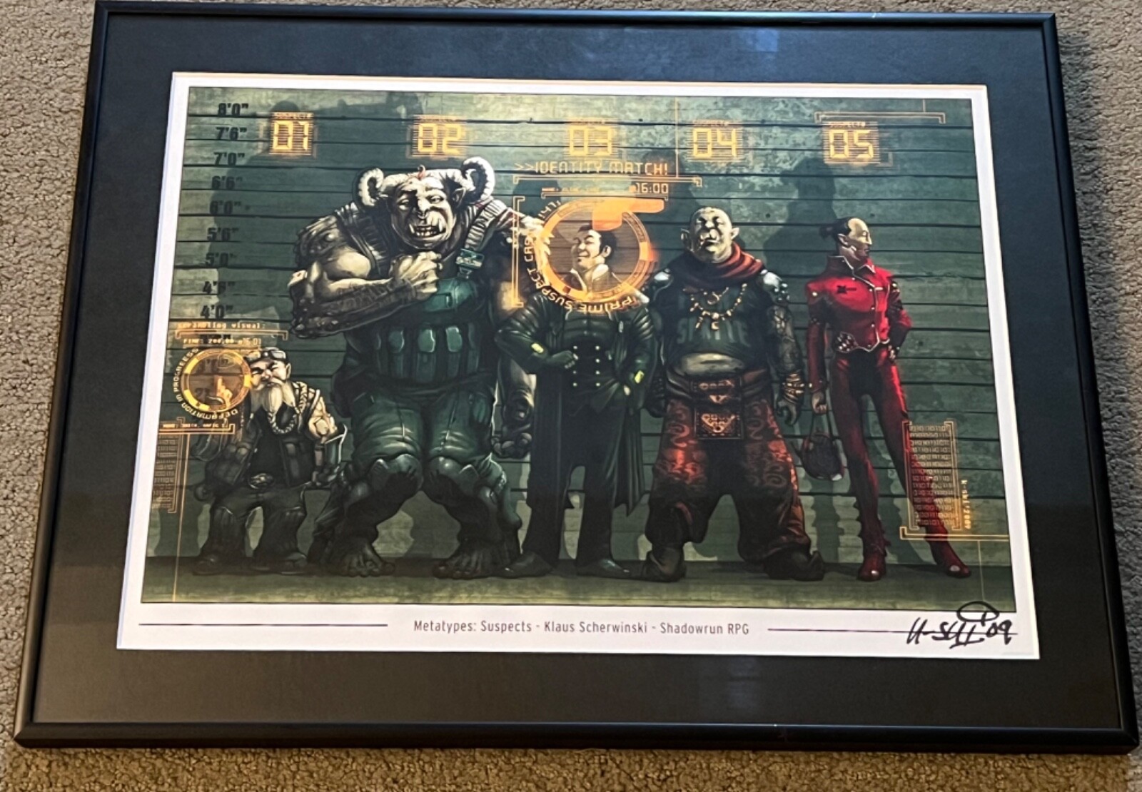 Shadowrun RPG Metatypes Suspects Framed Picture Signed By Klaus Scherwinski
