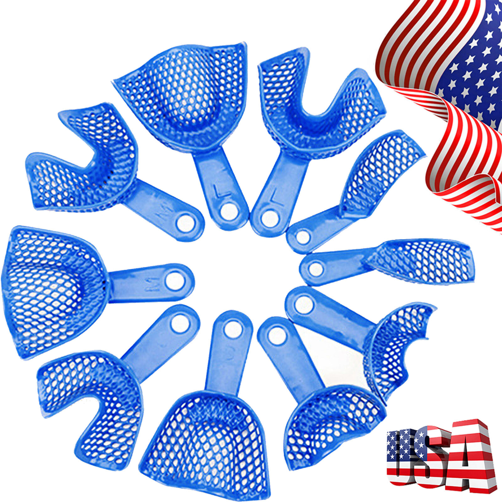 2Pcs Dental Impression Trays Plastic-Steel Denture Autoclavable Upper + Lower