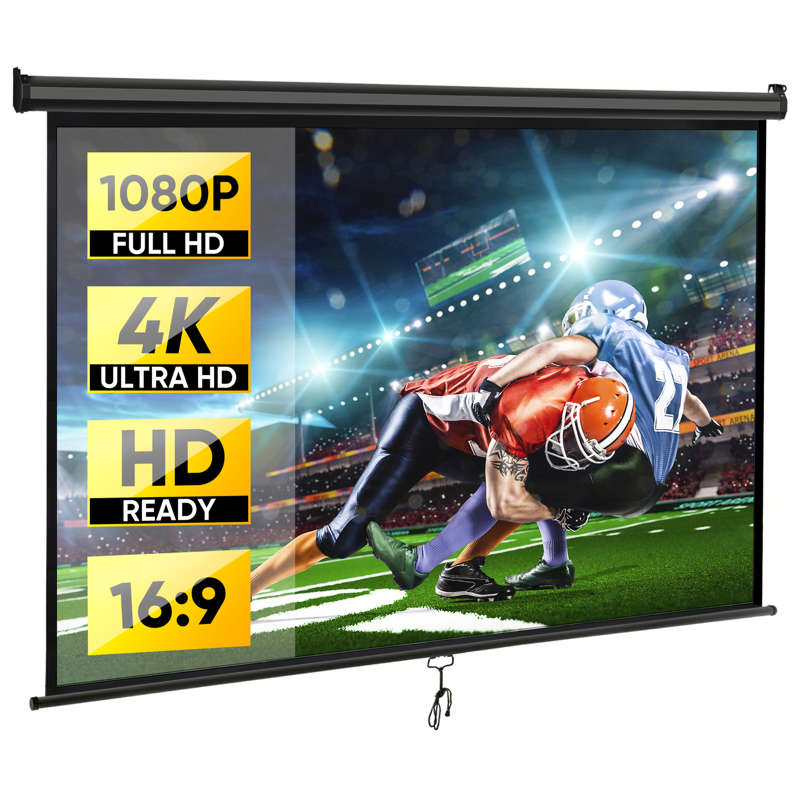 80 inch 16:9 HD Projector Screen Pull Down Projection Screen Home Cinema Black
