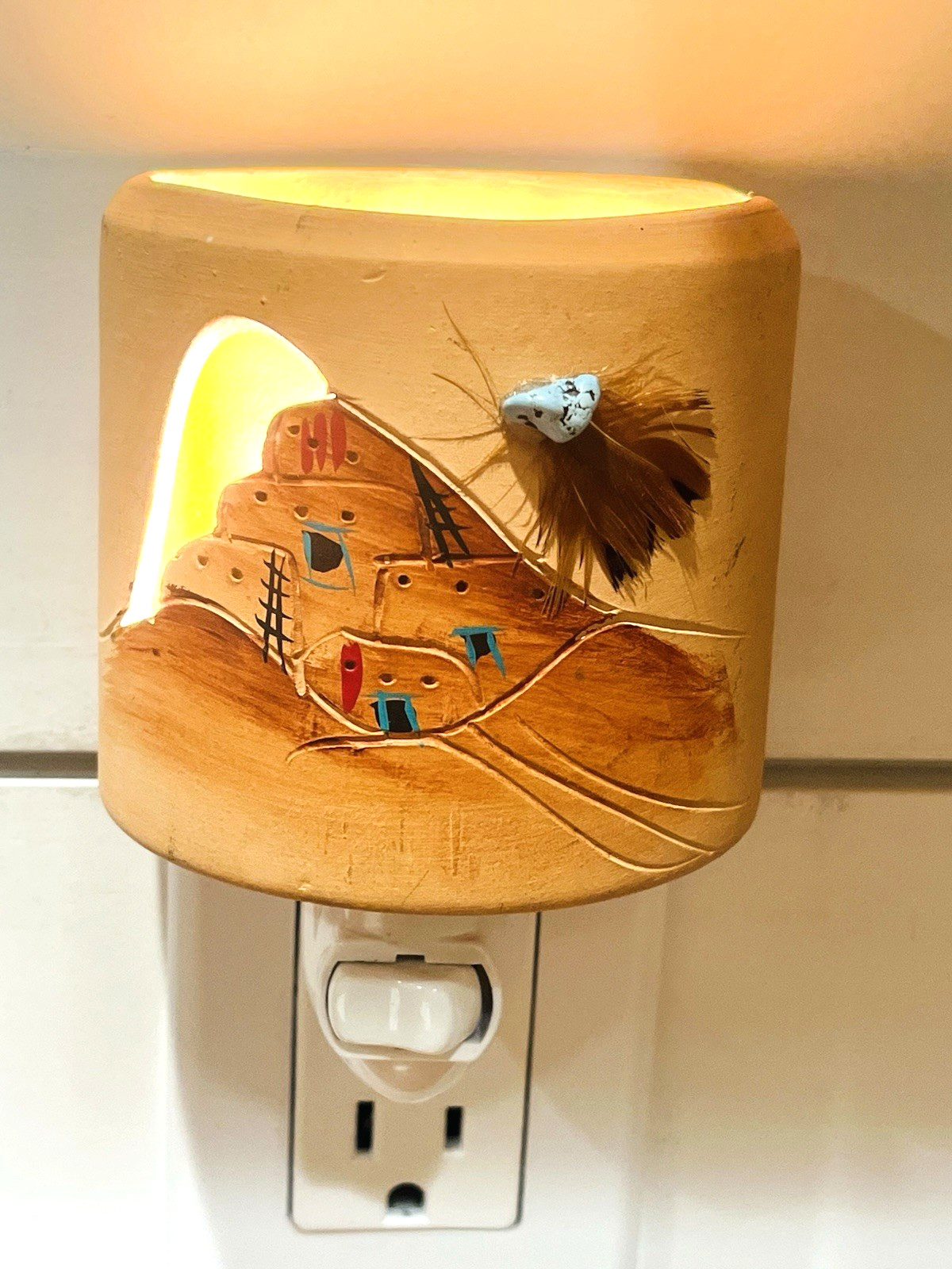 Southwestern Pottery Night Light Hand-Painted Desert Scene Mesa