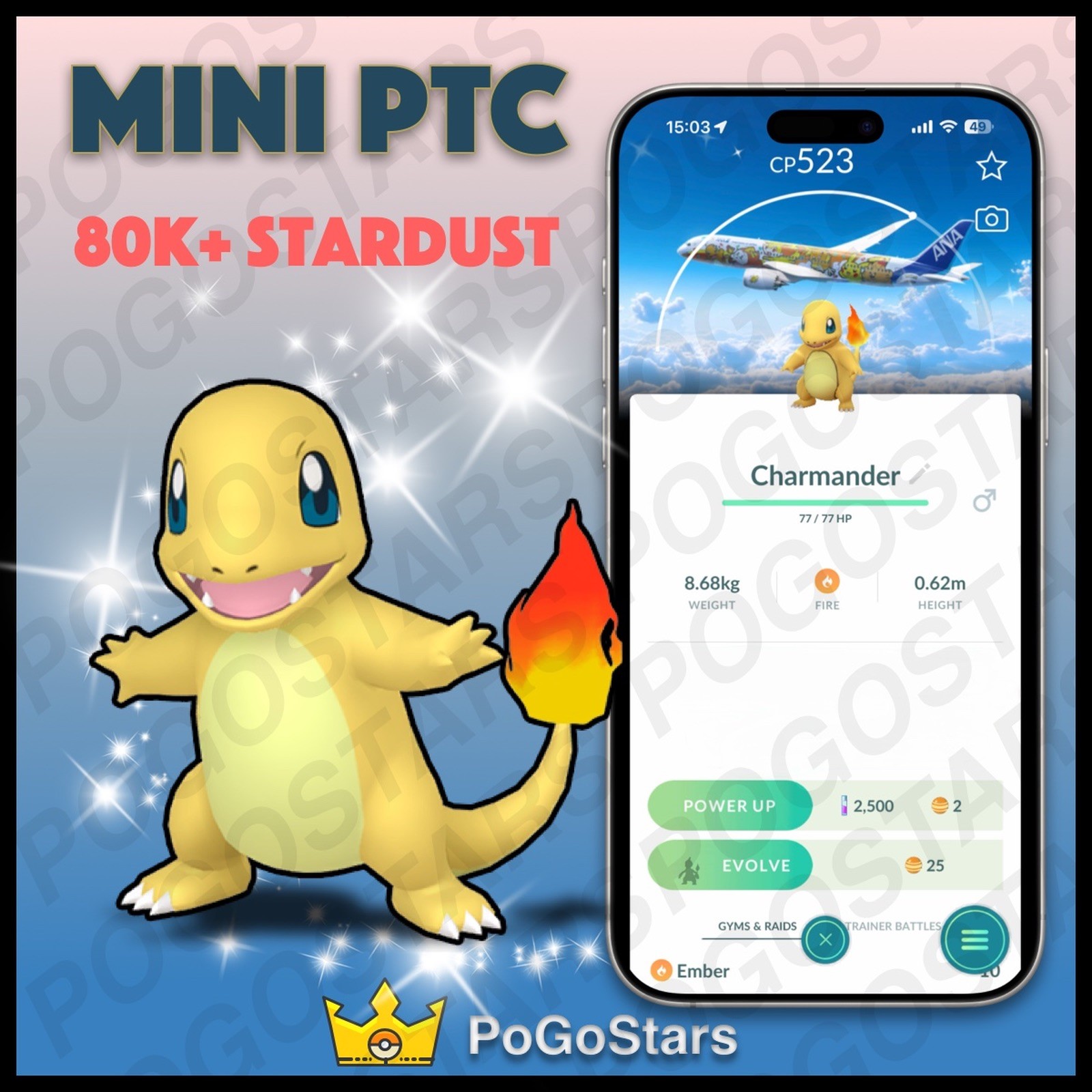 Pokémon PTC GO - Shiny Charmander - Red Pokemon Jet-Themed✨Special Background✨