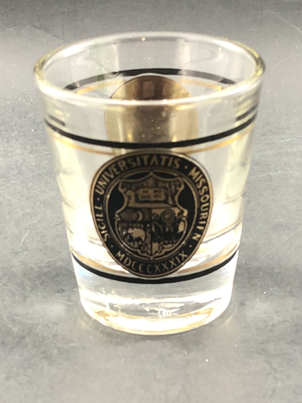 Sigill Universitatis Missourien shot glass, COMB SHIP $1 PER MULT