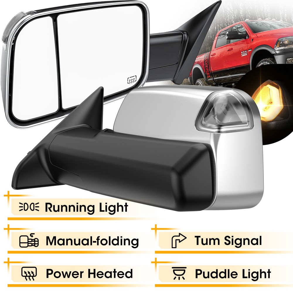 Power Heated Tow Mirrors For 09-18 Dodge Ram 1500 2500 Switchback Signals Chrome