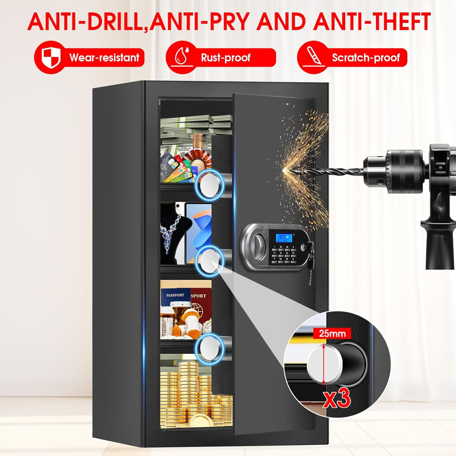 6.0 Cuft Large Fire Proof Safe for Home Documents, Safe Box Fireproof Waterproof