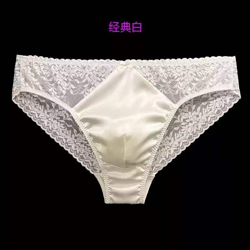 Mens Lace Mulberry Silk Briefs Bikinis Underwear Summer Silky Breathable Panties
