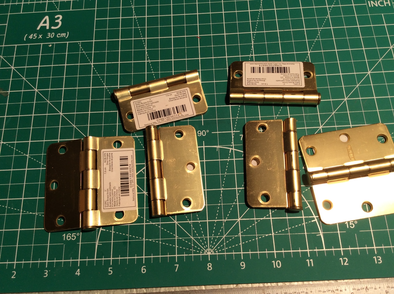 6 pc National Hardware 3" Brass Finish Steel Hinge Round N236-976 New (H2)
