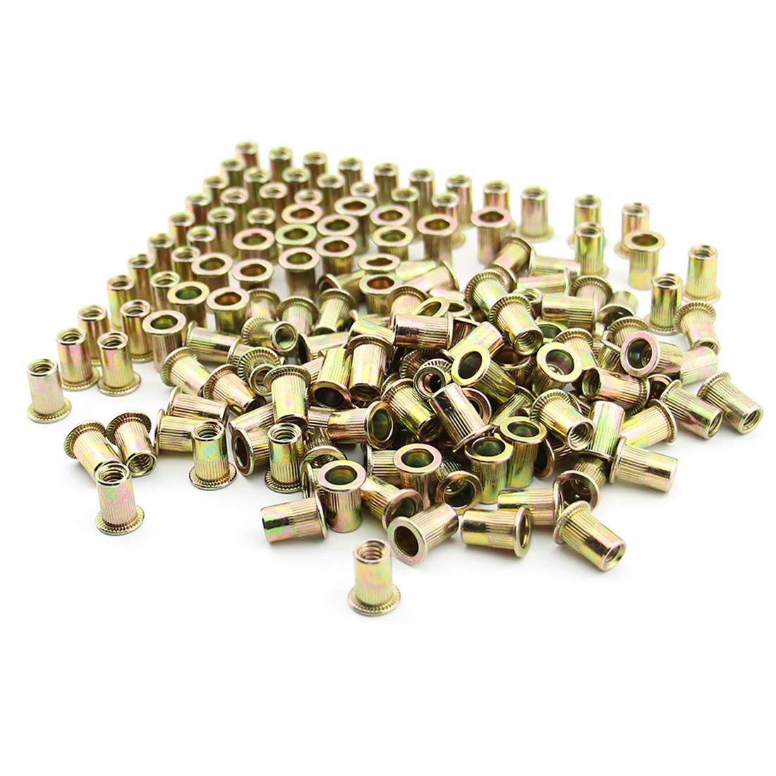 100 Pcs 1/4" - 20 UNC Rivet Nuts, Zinc Plated Finish Carbon Steel, Flat Head...