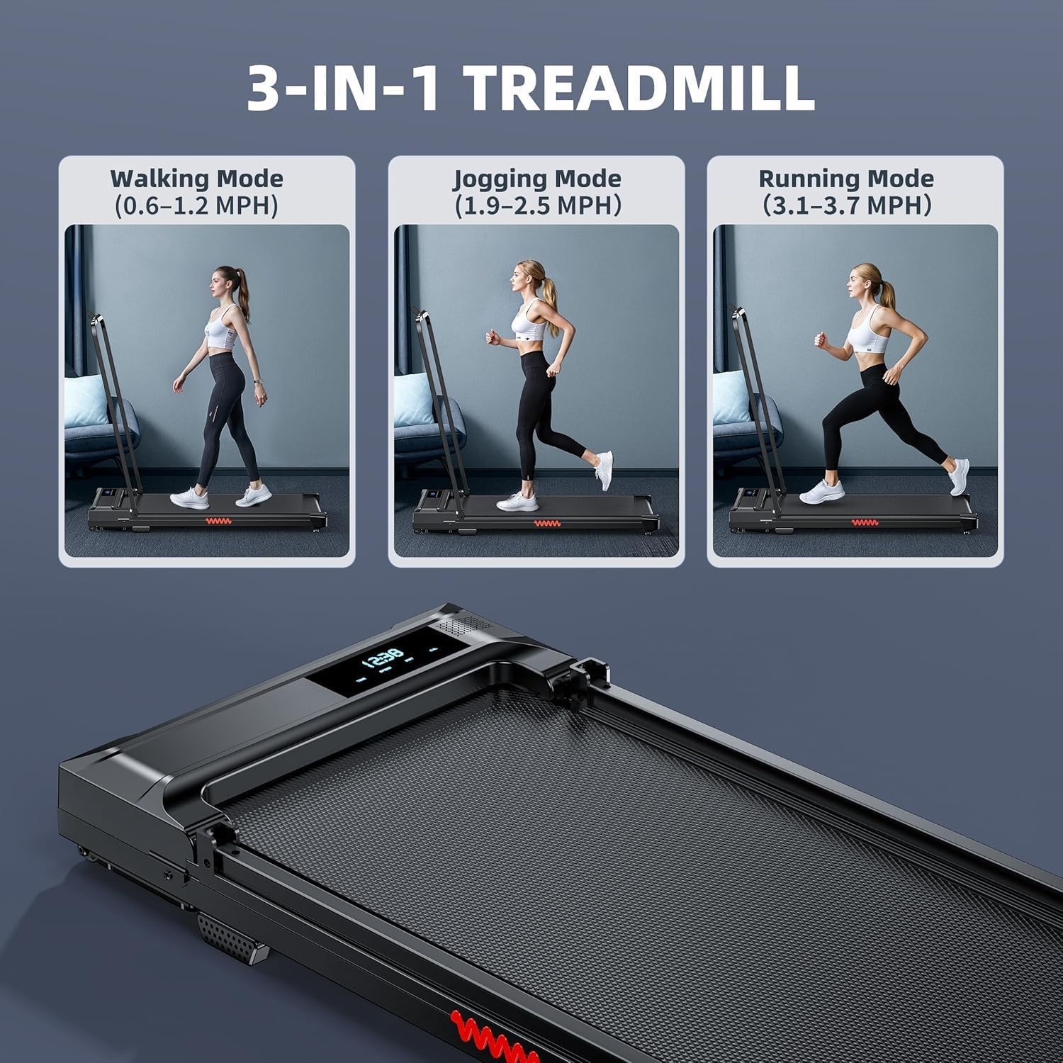 Multi-Speed Folding Treadmill for Home - Lightweight & Compact for Easy Storage