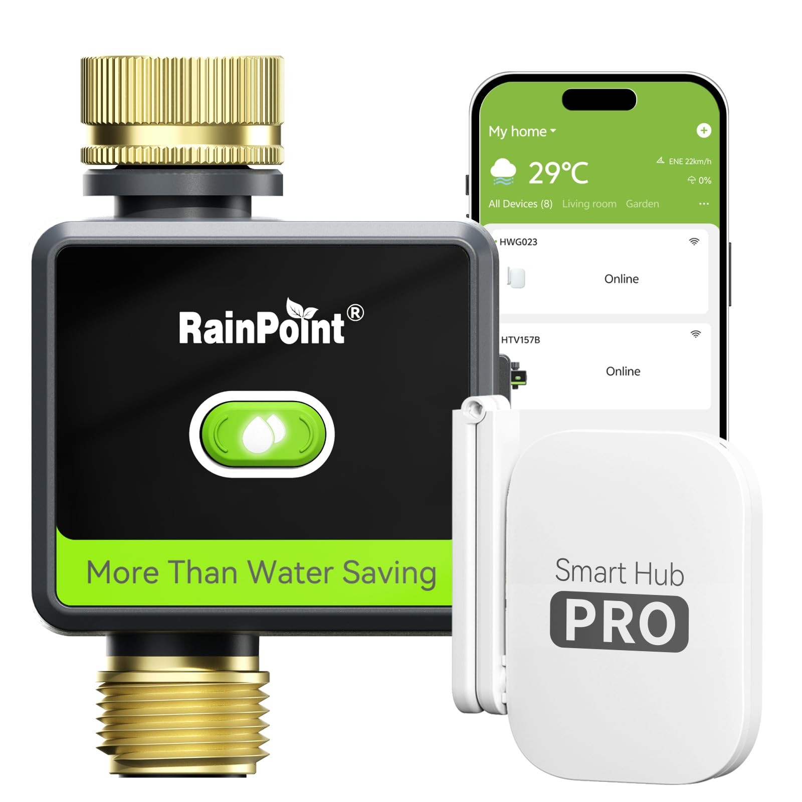 RAINPOINT WiFi Water Hose Timer with Brass Inlet&Outlet, Smart 1-Zone, Green