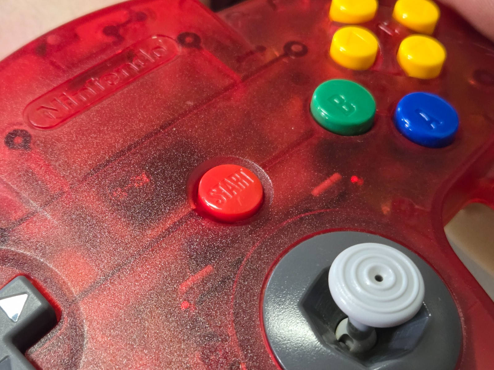 Official Nintendo 64 WATERMELON RED / CLEAR Back Controller OEM N64 NUS-005
