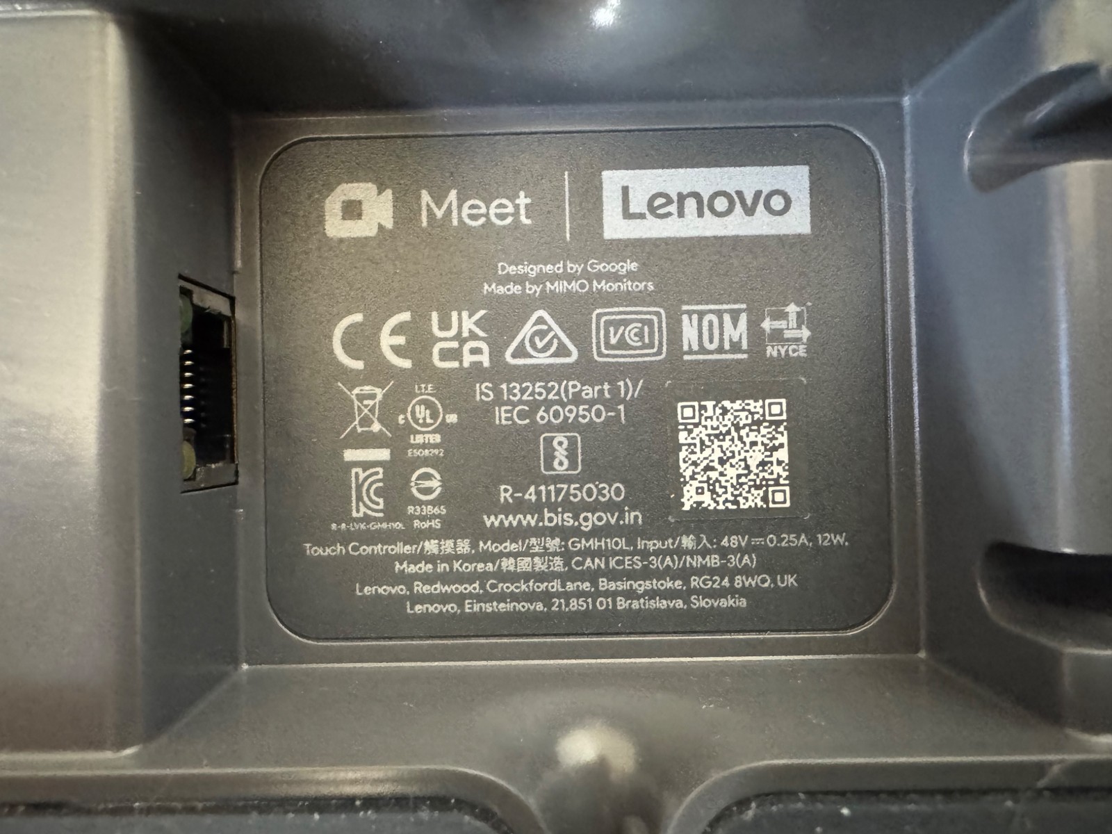 Lenovo Google Meet Touch Controller Series One GMH10L in Gray