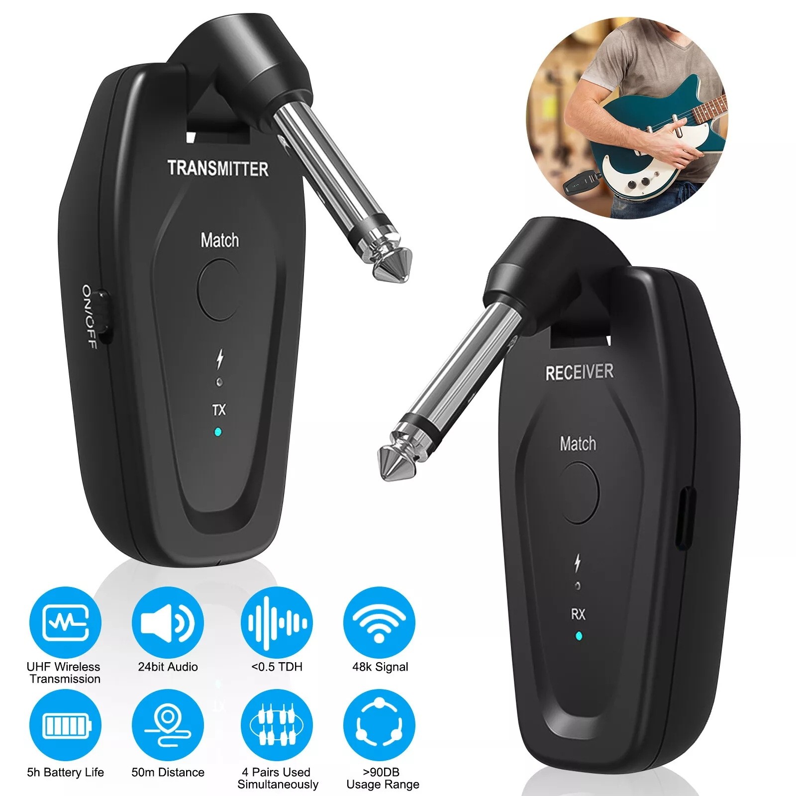 New UHF Wireless Guitar System Transmitter Receiver Instrument Accessories