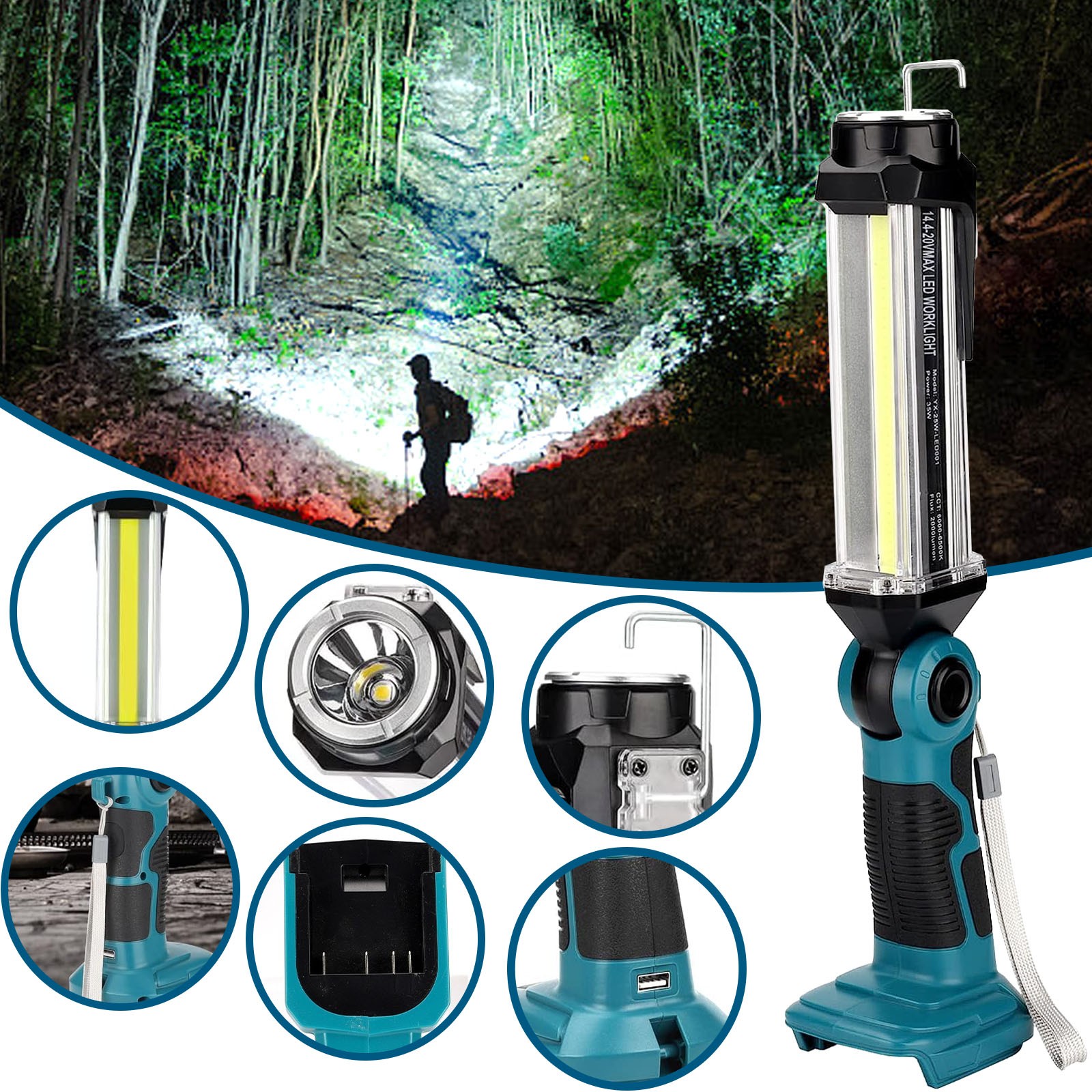 Rechargeable LED Work Light for Bosch 18V Li-ion Battery 35W Outdoor Flashlight