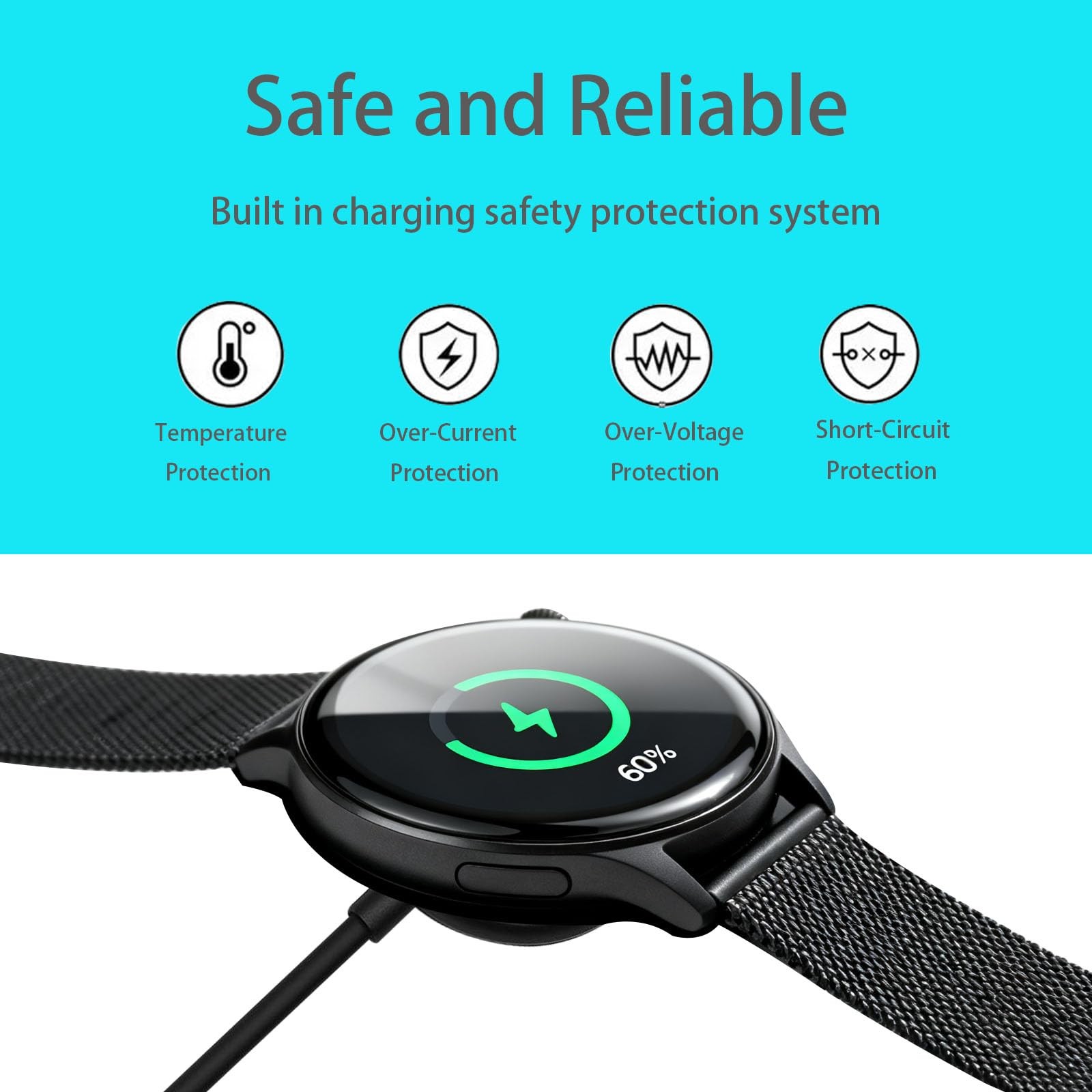 Compatible with Google Pixel Watch 3/Pixel Watch2 Chargers, 2 Black white