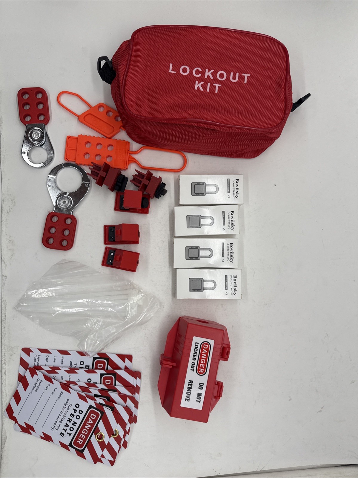 Boviisky 50 Piece OSHA Compliant Electrical Lockout Tagout Kit w/Carrying Bag!