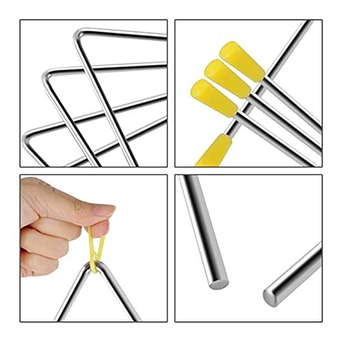 4-Pack Triangle Percussion Instruments Set - 7, 8, 9, 10 Inch Handheld Triangles