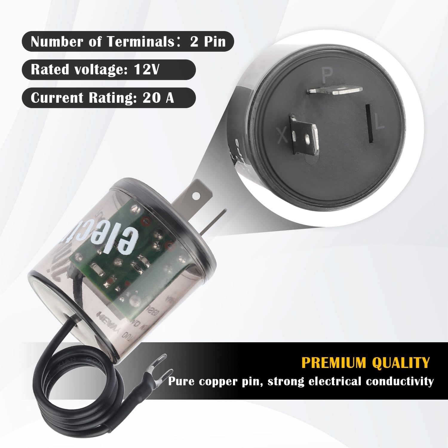 2Pin LED Flasher Relay with Ground Wire,12V Car for Fixing 2PCS