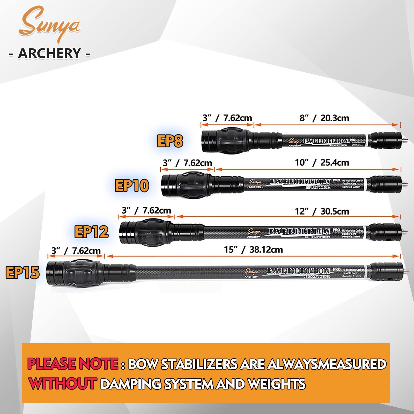 Archery Bow Stabilizer for Compound Bows, Carbon Fiber, Damping System, 8"-15