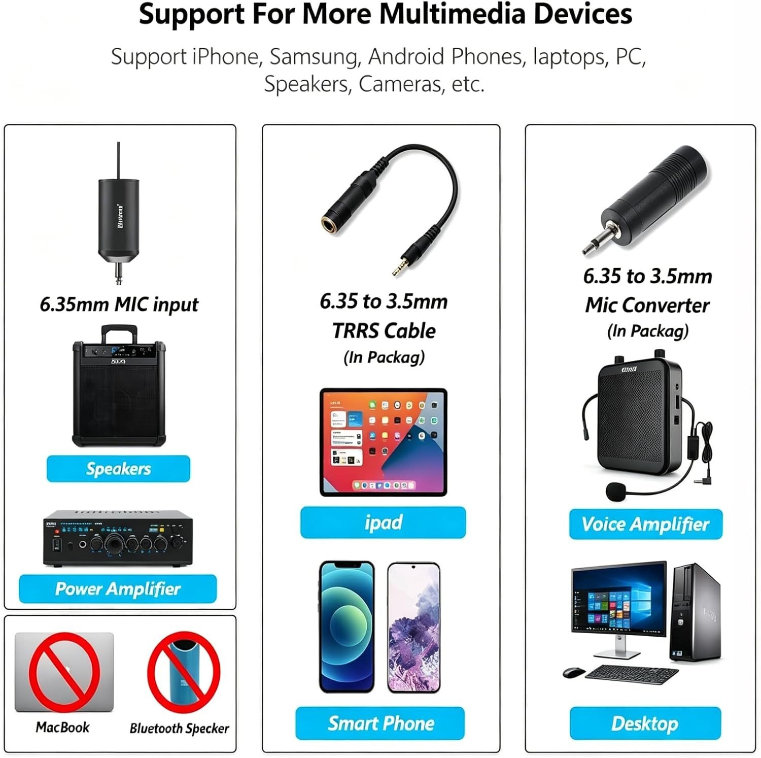 UHF Wireless Lavalier Mic System with 165ft Range & Rechargeable Transmitter