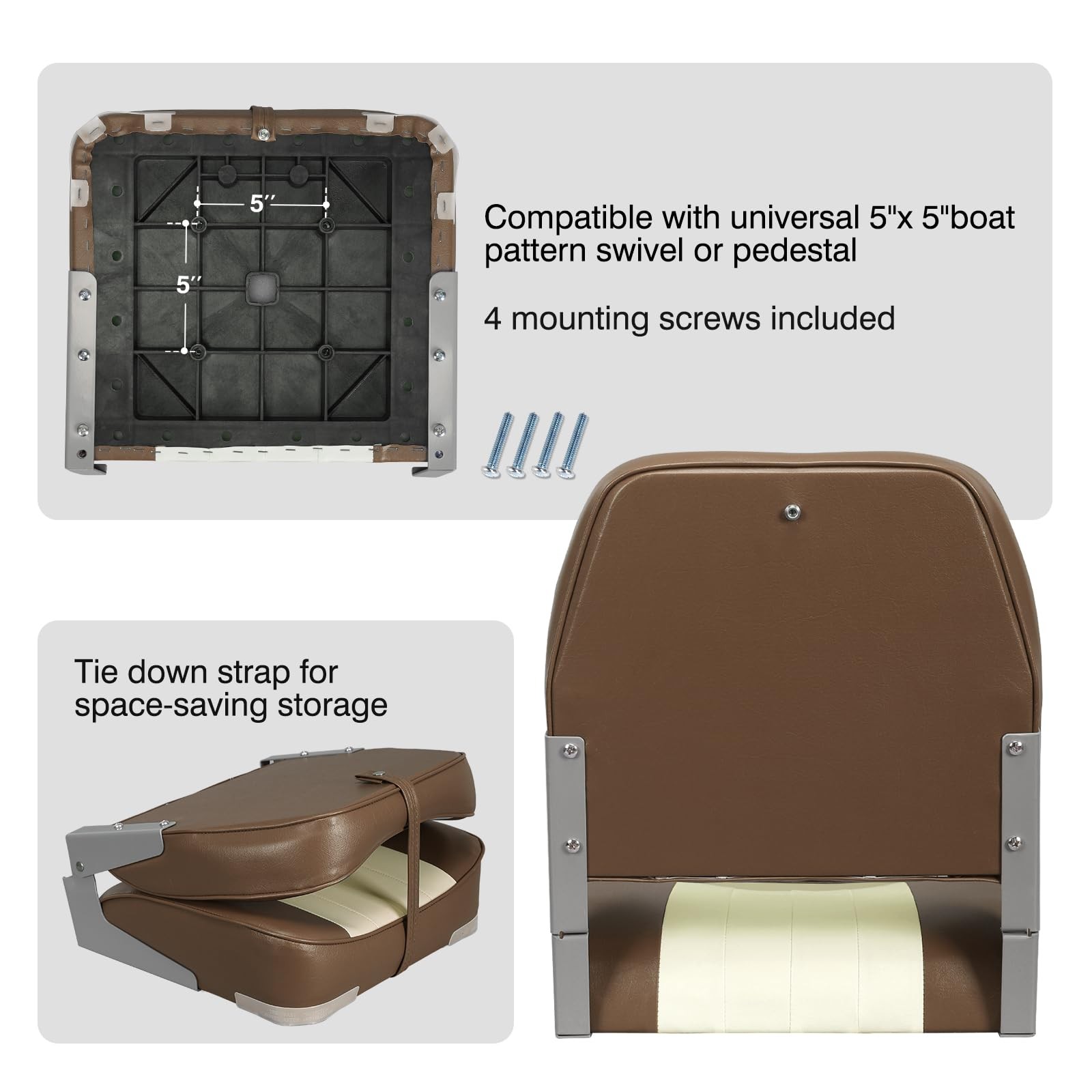 New Low Back Folding Boat Seat (Brown/Sand)