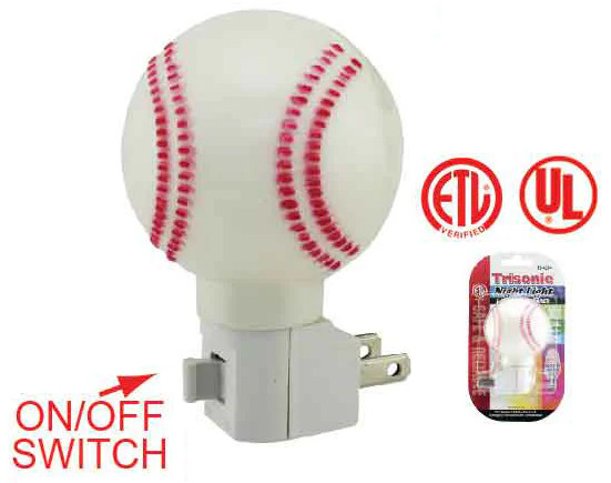 5 Watt Baseball Shaped Night Light - On/Off Switch - UL Listed