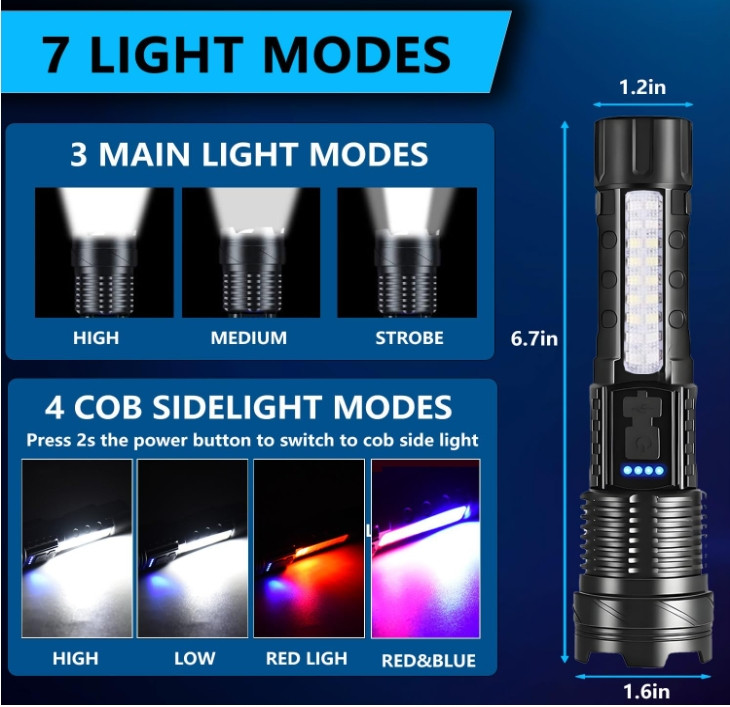 Rechargeable LED Flashlights, 90,000 Lumens Super Bright Handheld FlashLight-2PK