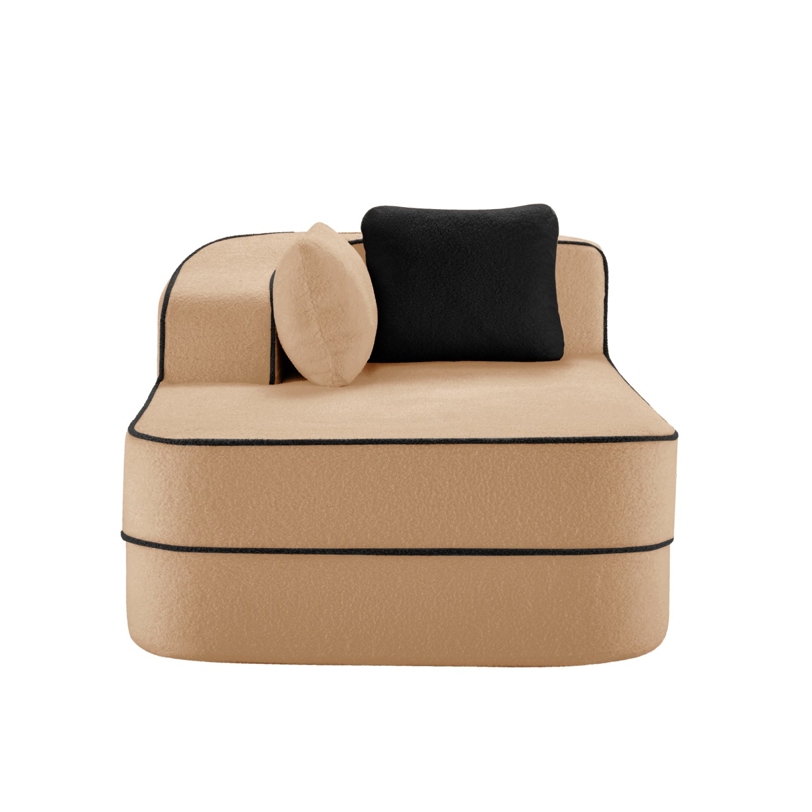 Left Chaise Sofa w/ Pillows Teddy Fabric Camel 66.54" L