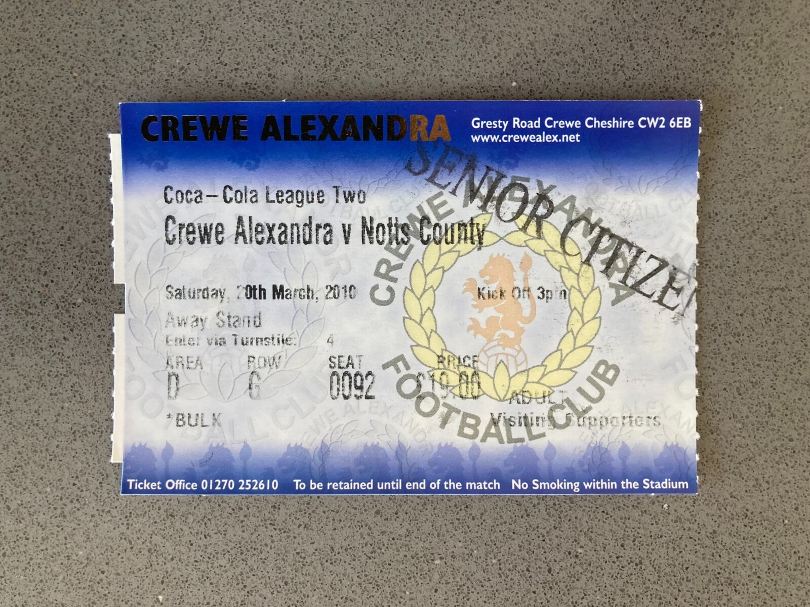 Crewe Alexandra v Notts County 2009-10 Match Ticket