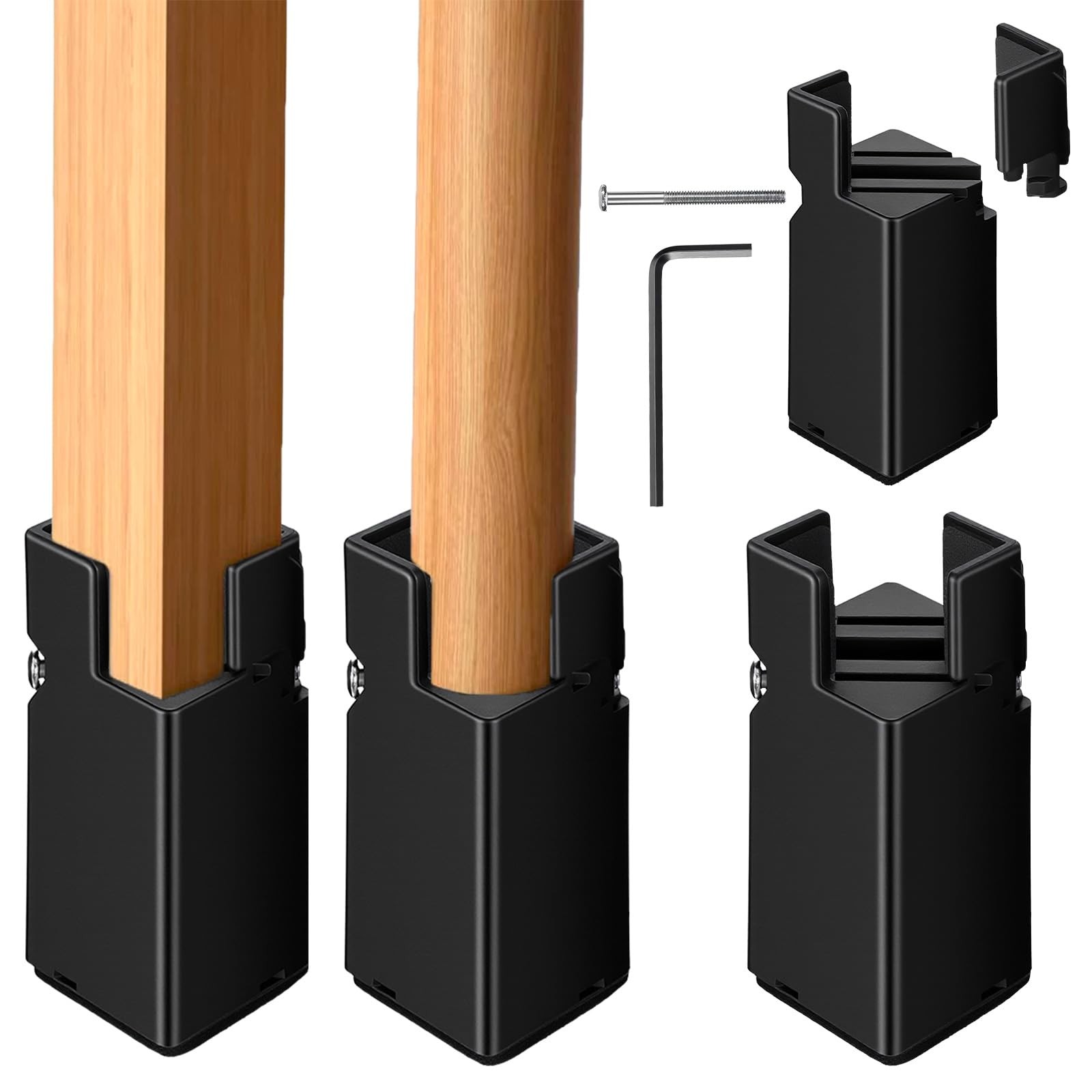 4 PCS Black 4 Inch Adjustable Screw Clamp Furniture Bed Risers Heavy Duty