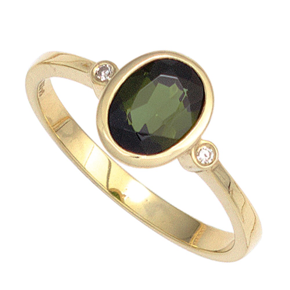 Jobo ladies' ring 585 gold yellow gold 1 tourmaline green 2 diamonds 0.02ct. Gold Ring R