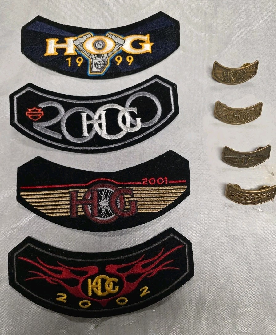 Vintage Lot of 4 Harley Davidson HOG /Rocker Patches & Pins 1999-2002 New