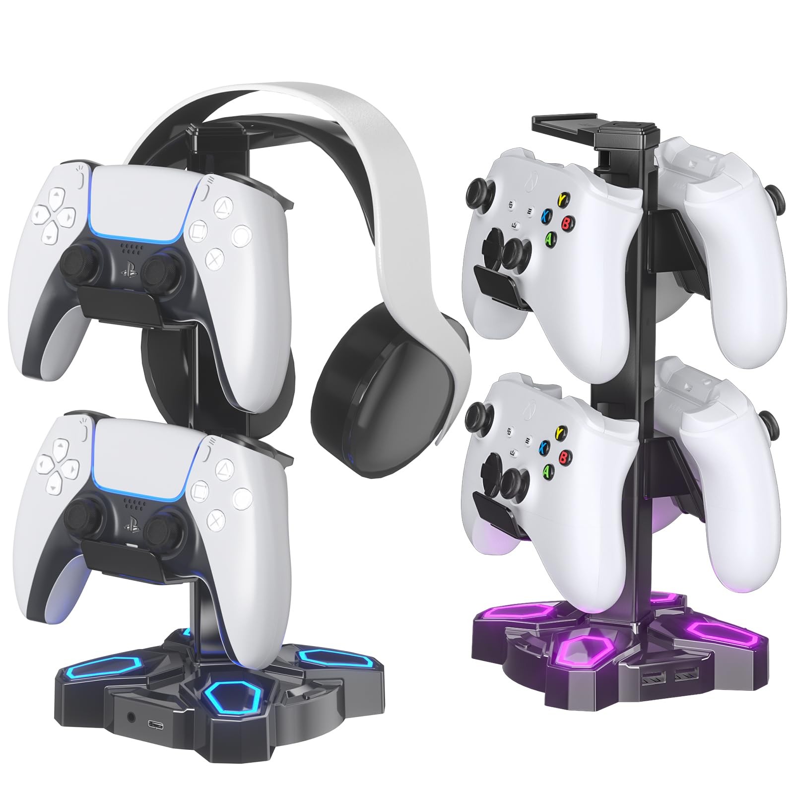 KDD Gaming Headphones Stand, Rotatable Headset Stand with Light Modes - Black