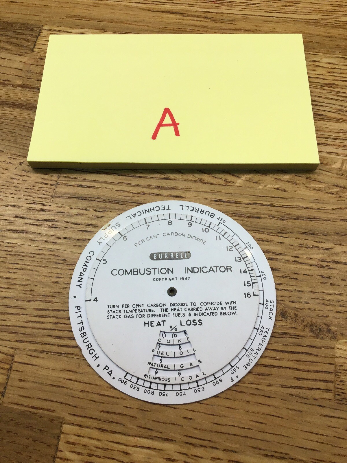 Vintage Circular Slide Rule - BURRELL - Combustion Inficator 1947  -F2A