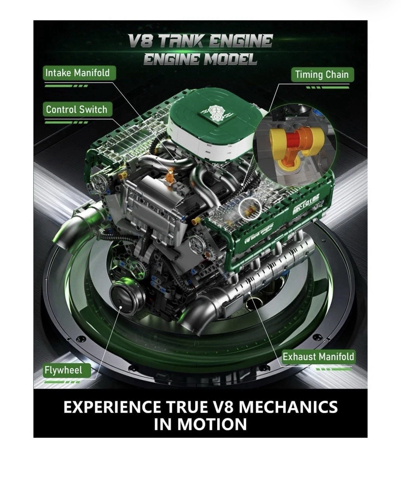 Mould King 10182 V8 Engine Building Blocks Sets, MOC V8 Tank Engine... Fast Ship