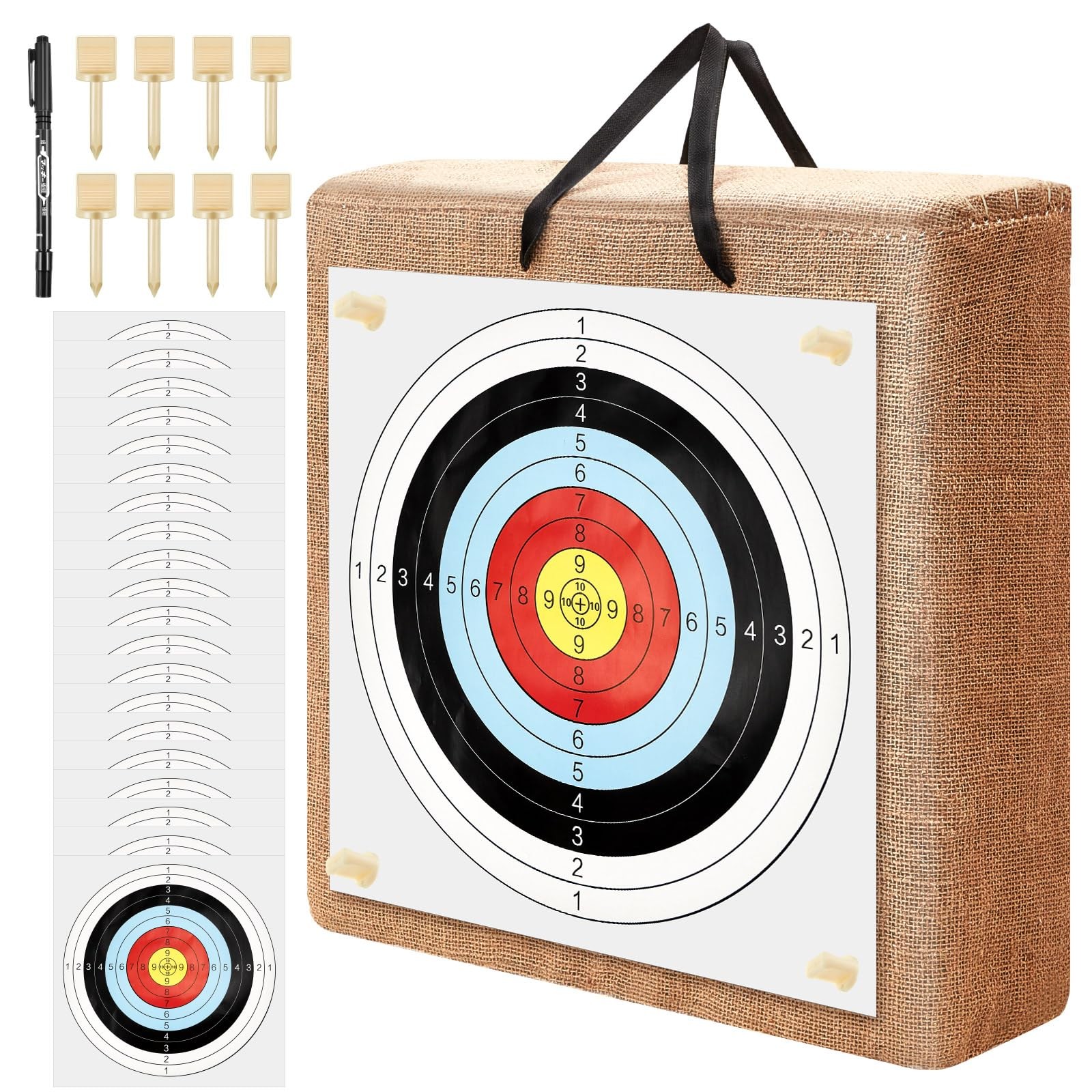 20" Archery Target for Recurve & Compound Bows, 20 Paper Arrow Targets Included