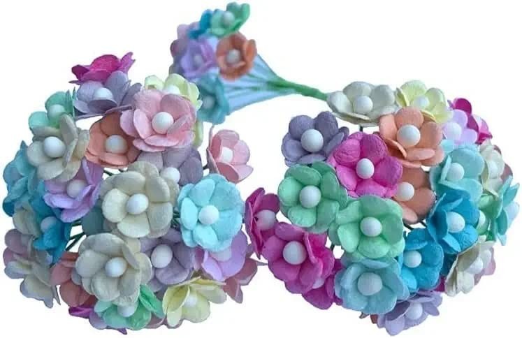 100 pcs Mini Flowers Mulberry Paper Flowers 13-15 mm Scrapbook Craft Card DIY...