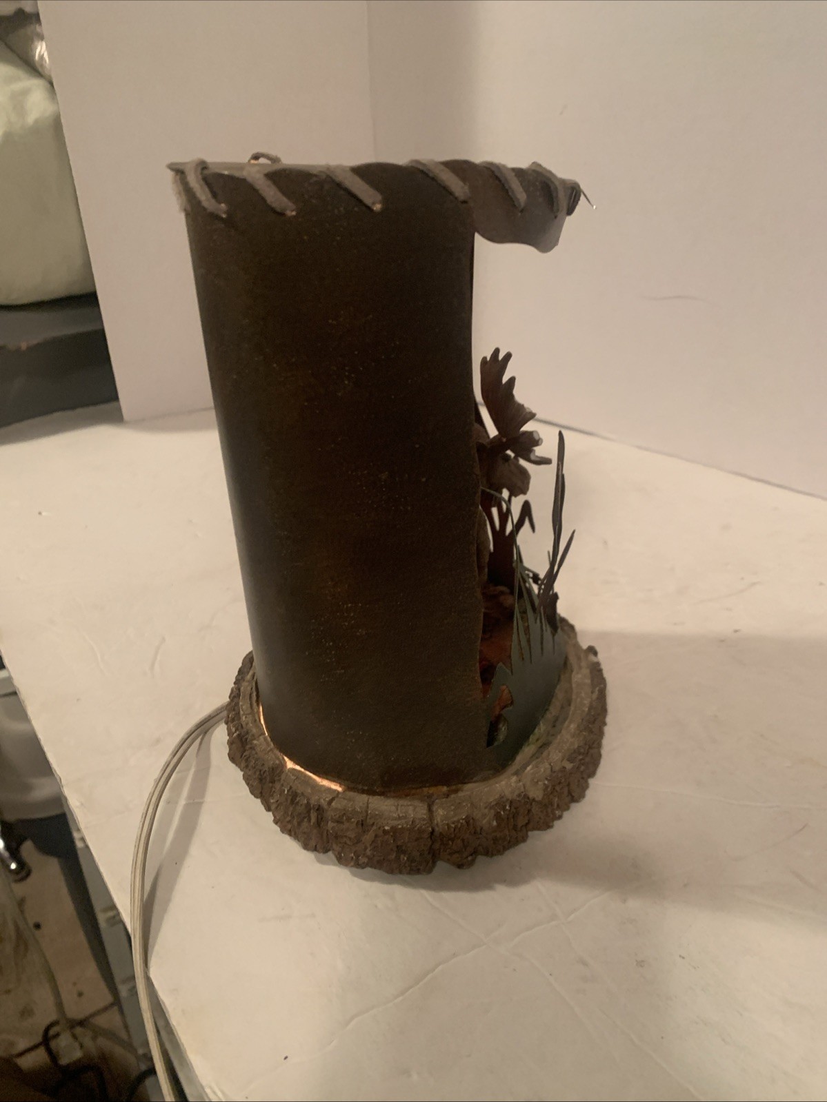 Night Light Light Up Rustic Woods Trees Moose Cattails Stump 7.5”