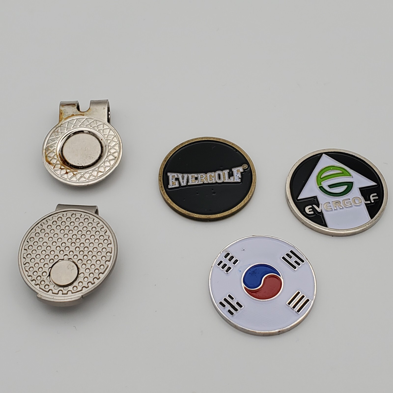 EverGolf Golf Ball Markers Lot of 5 pc 3 Tokens 2 Clips Japan Korea Beer is Good