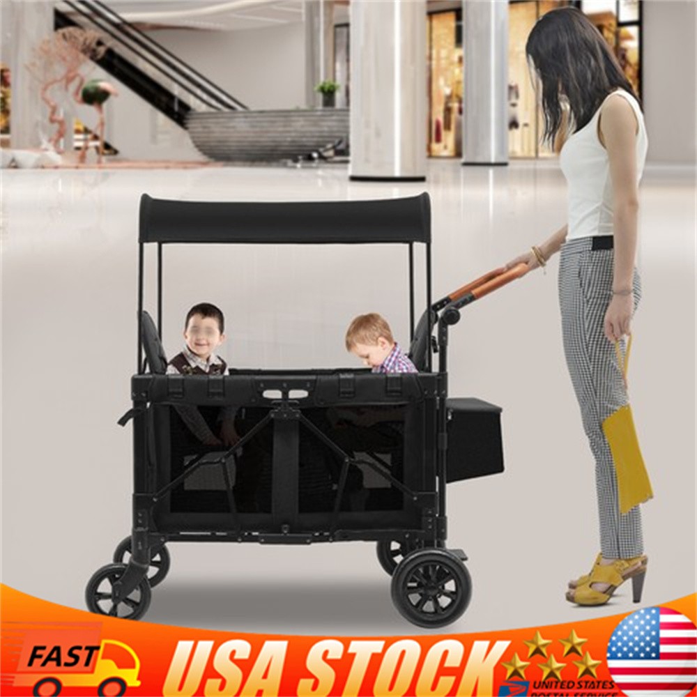 Wagon Folding Cart Collapsible Garden Beach Utility Outdoor Camping Sports Black