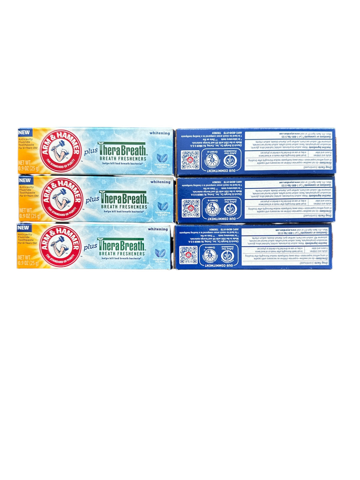Pack of 6 Arm & Hammer Plus Therabreath Whitening Icy Mint Toothpaste .9 oz