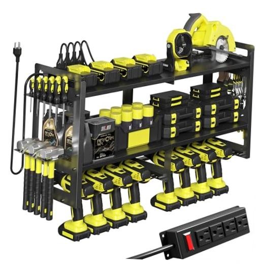 TOPRINCE Large Power Tool Organizer Wall Mount with Charging Station, 3 black