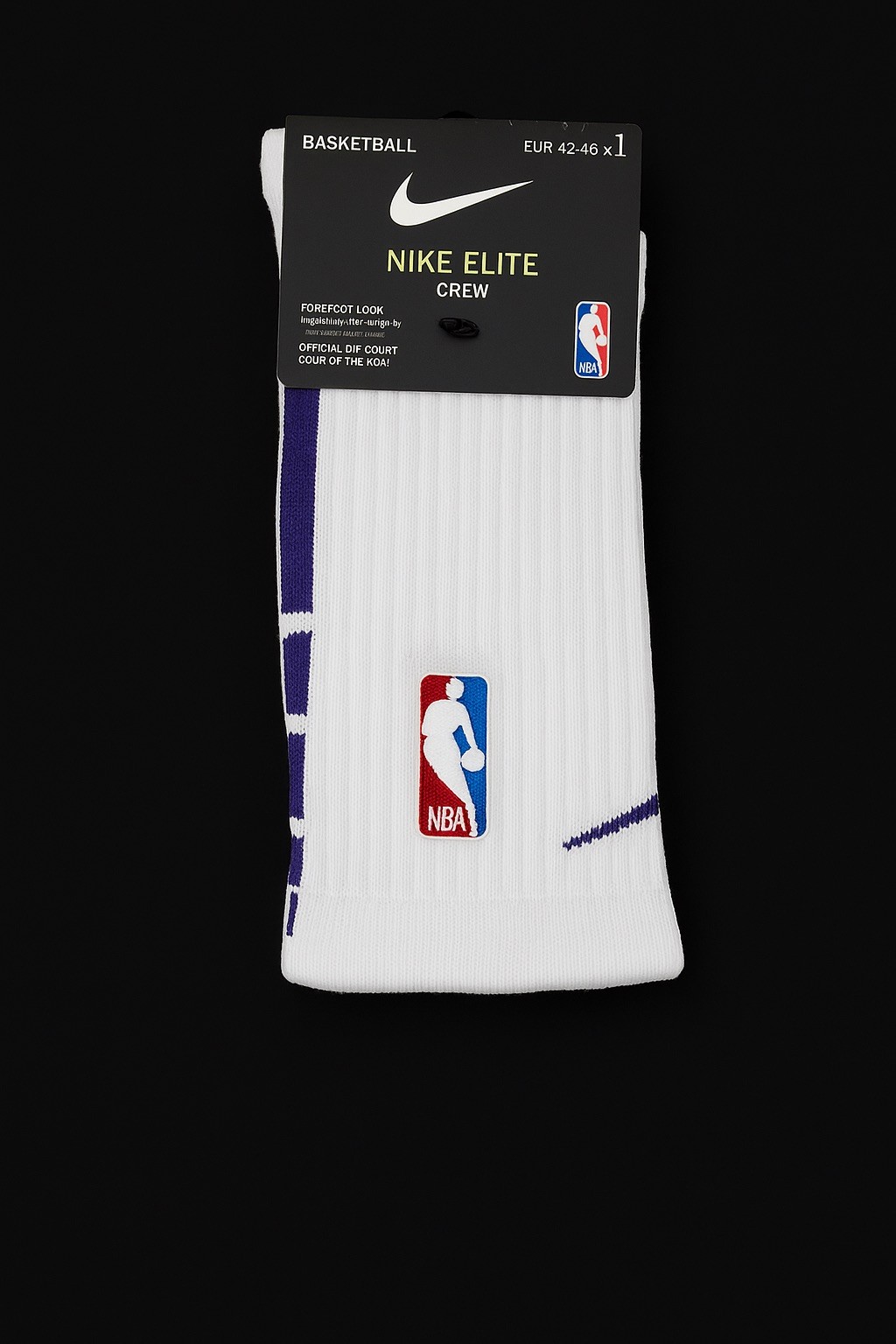 Nike Elite NBA Crew Socks Dri-Fit Mid Large 1 pair purple  Basketball Fast Ship