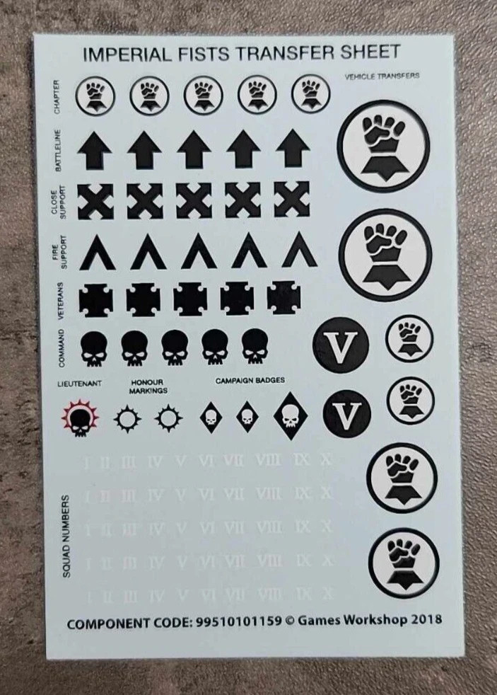 Primaris Imperial Fists Transfer Sheet Upgrades Warhammer 40K Space Marines