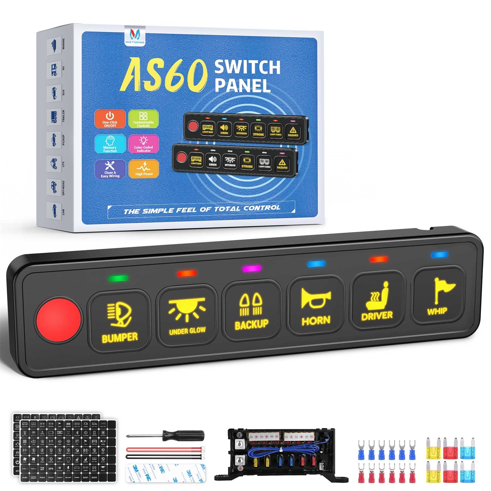 AS-60 6 Gang Switch Panel Light Multifunction Toggle Strobe Circuit Control Box