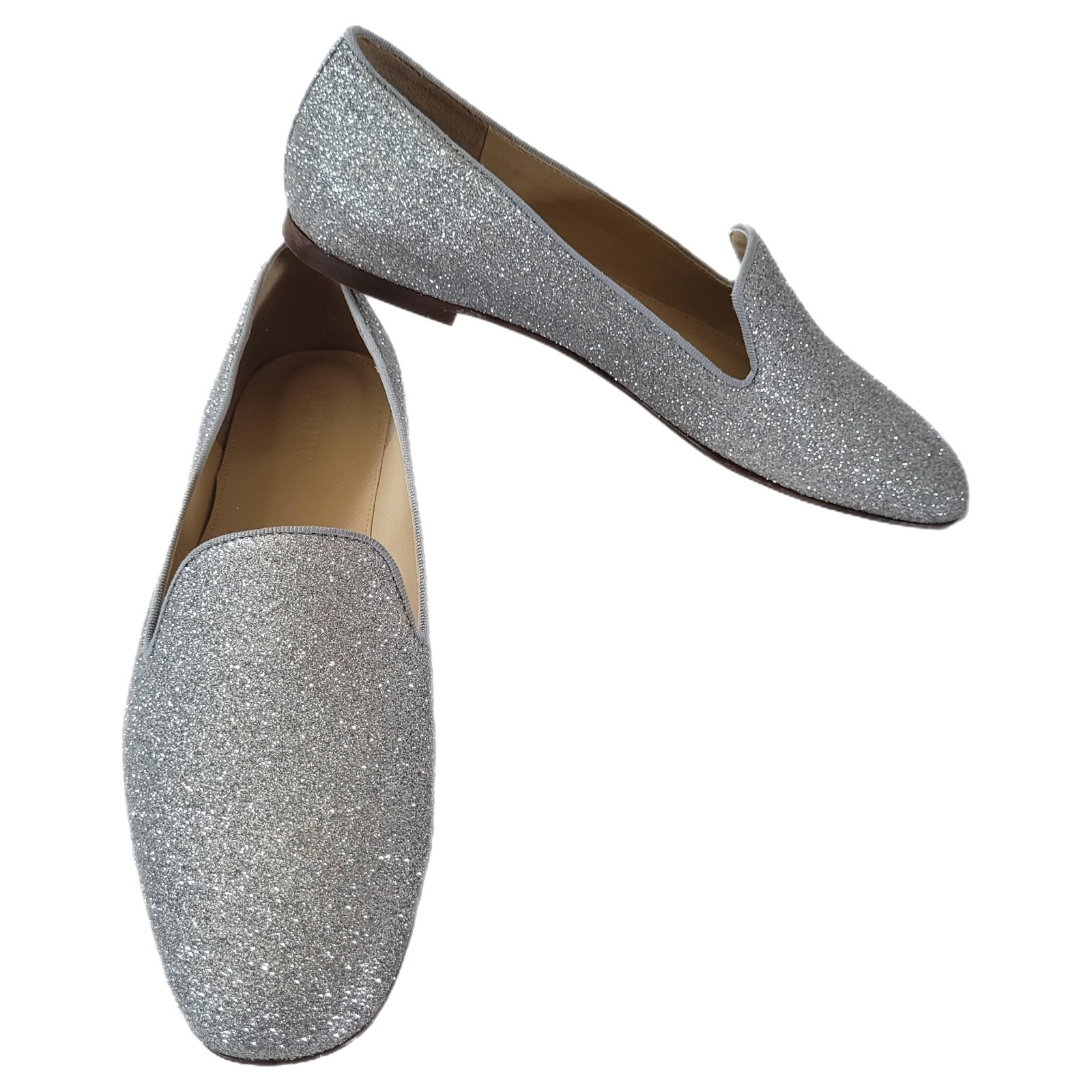 J Crew Women's Silver Sparkly Bling Summer Party Loafers Flats 8 (Runs Small)
