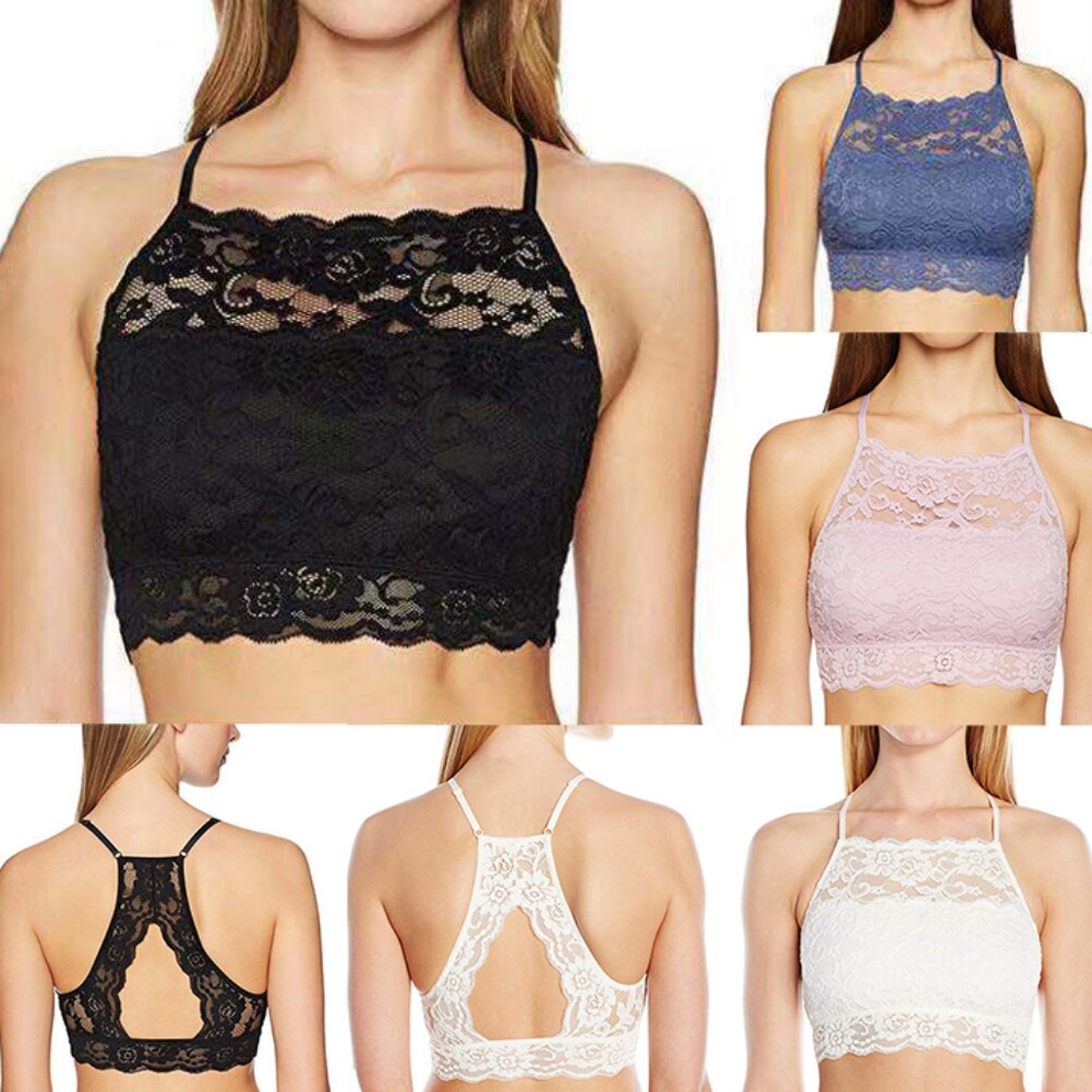 Women's High Neck Lace Bralette Vest-style Rimless Bra Sports Yoga Camisole Bras