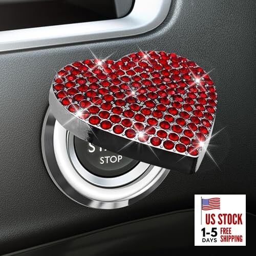 Bling Push Start Button Cover, Car Start Buttons Cover, Crystal Rhinestone Red