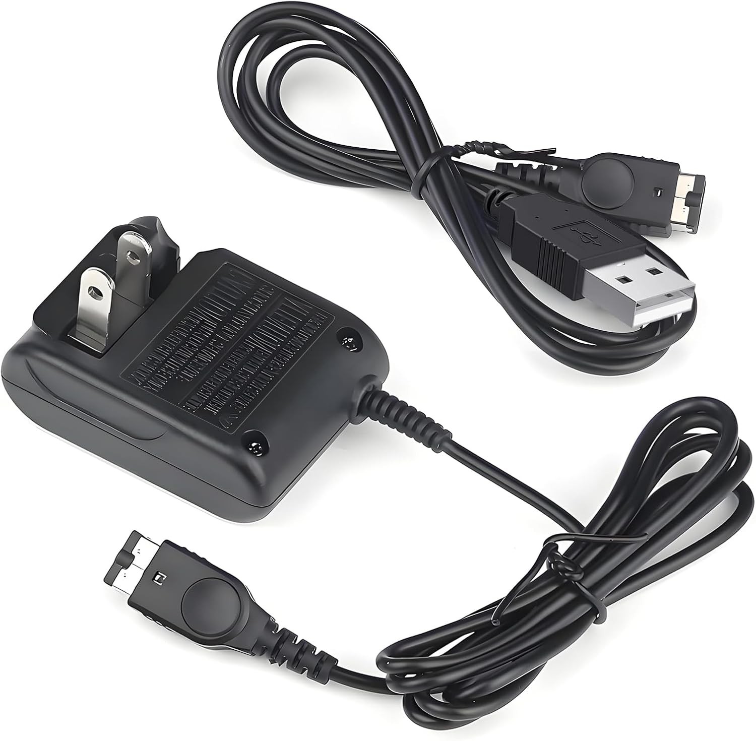 Gameboy Advance SP Charger - AC Wall Adapter & USB Charging Cable Black